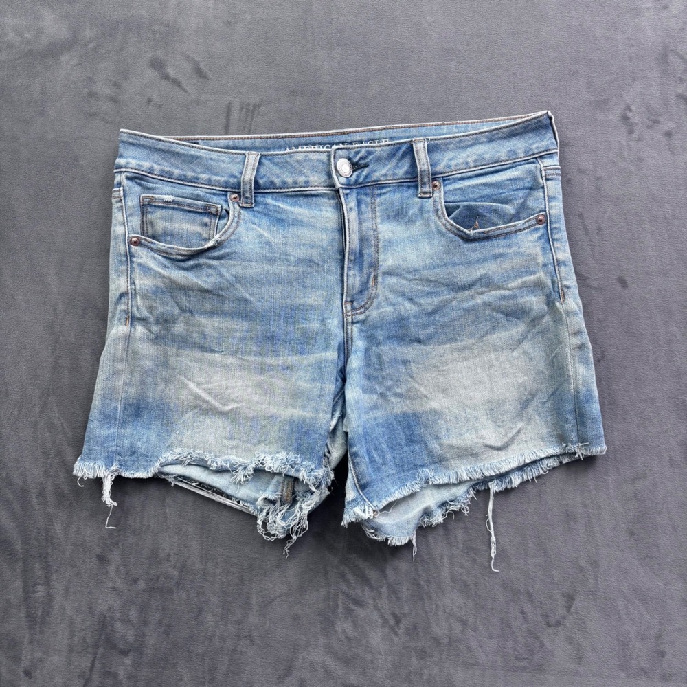 American Eagle Outfitters Midi Denim Shorts Light Wash Distressed Size 14